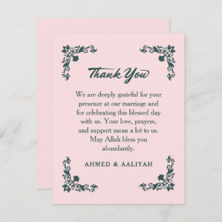 Subtle Grace Blush & Slate Grey Floral Wedding Thank You Card