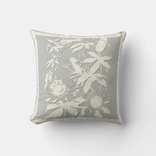 Subtle Grey and White Floral Pillow