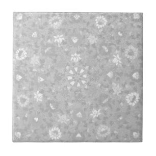 Subtle Grey Floral Vintage Chinese Flower Tile