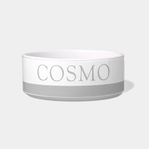 Subtle Grey Stripe Custom Pet Name Cat Dog Food Bowl
