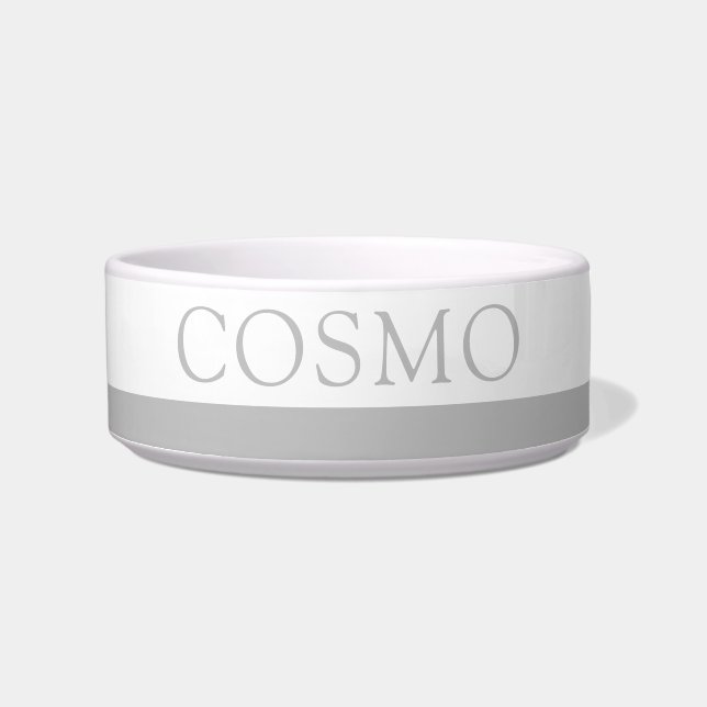 Subtle Grey Stripe Custom Pet Name Cat Dog Food Bowl (Front)