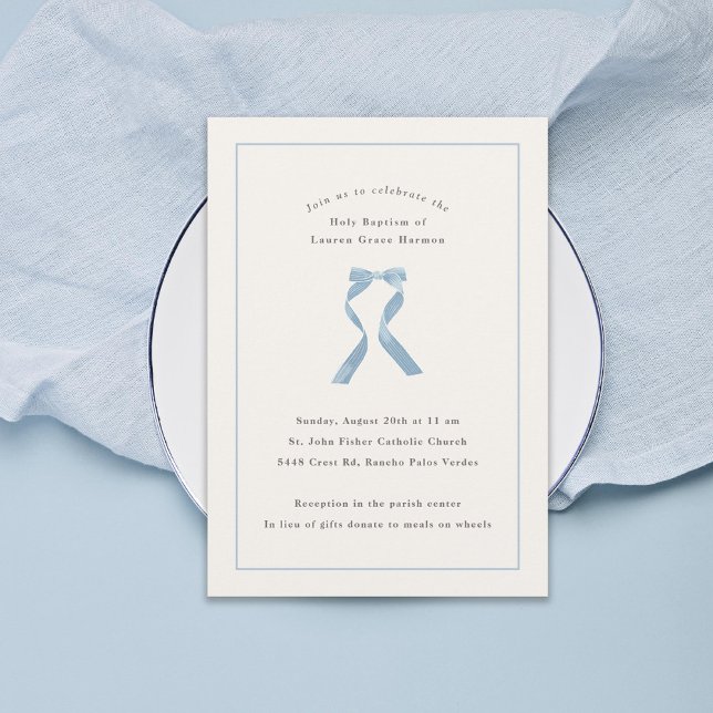 Subtle Light Blue Bow Baptism Invitation (Creator Uploaded)