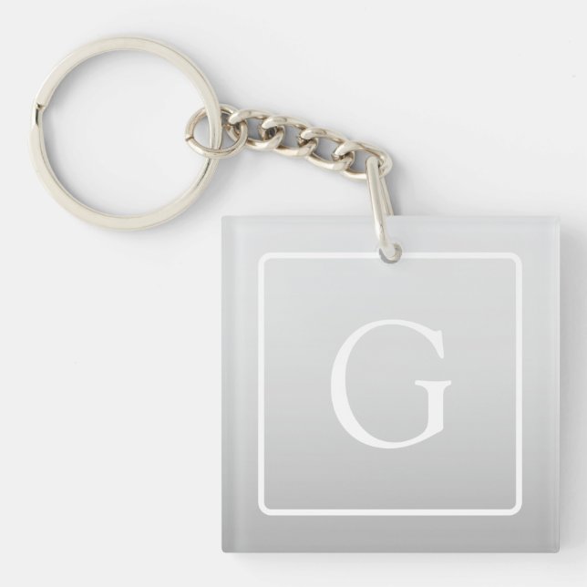 Subtle Light Grey Gradient Surname Monogram  Key Ring (Front)