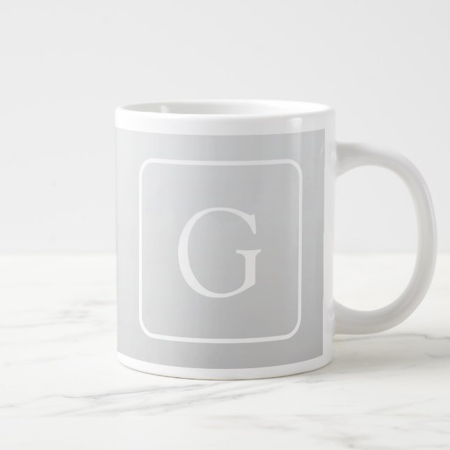 Subtle Light Grey Gradient Surname Monogram  Large Coffee Mug (Right)