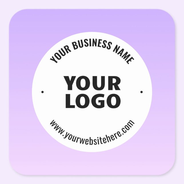 Subtle Light Purple Ombre & Your Business Logo Square Sticker (Creator Uploaded)
