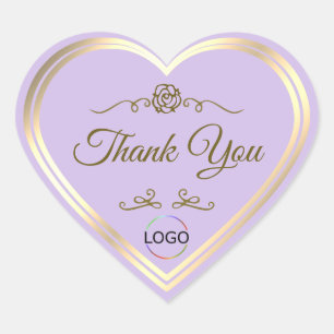 Subtle Lilac with Gold Frame and Logo Thank You Heart Sticker