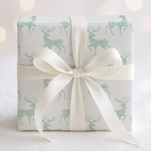 Subtle Mint Green Watercolor Reindeer Wrapping Paper