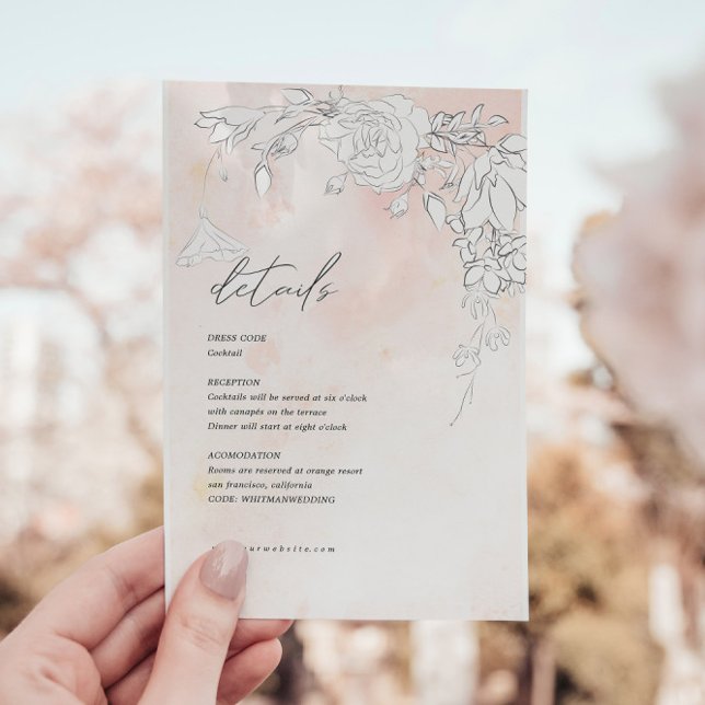 Subtle Modern Blush Floral Reception Details Card (Creator Uploaded)