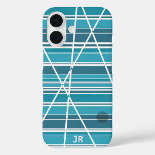 Subtle Monogram Aqua and white Abstract iPhone 16 Case
