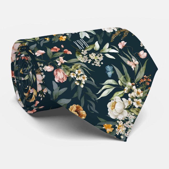 Subtle Monogram Colourful Floral Pattern Necktie (Rolled)