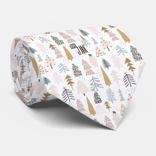 Subtle Monogram Country Christmas Tree Pattern Tie (Rolled)