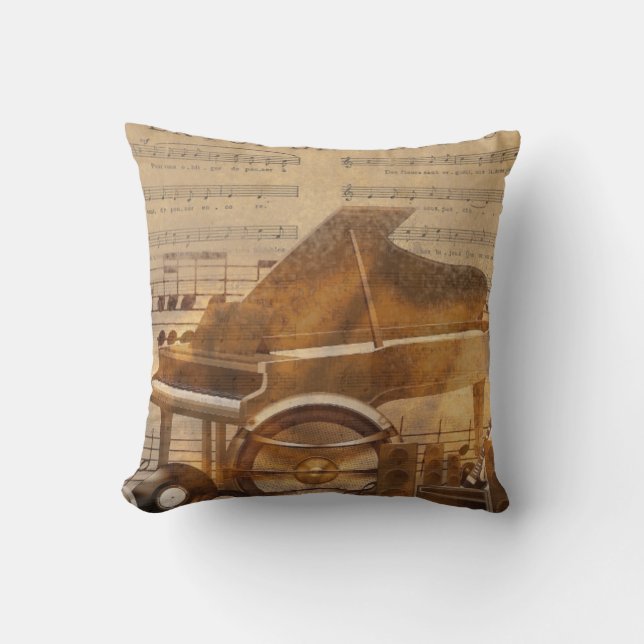 Subtle music lovers cushion, piano, instruments cushion (Front)
