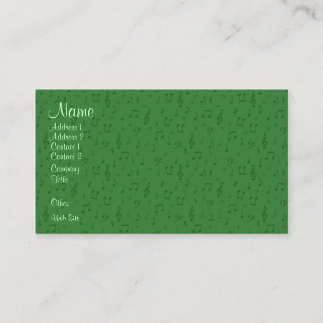 Subtle Musical Notes in Green Business Card (Front)