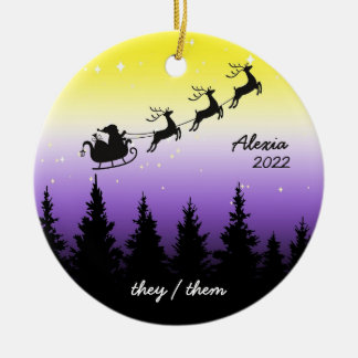 subtle nonbinary pride christmas ceramic tree decoration