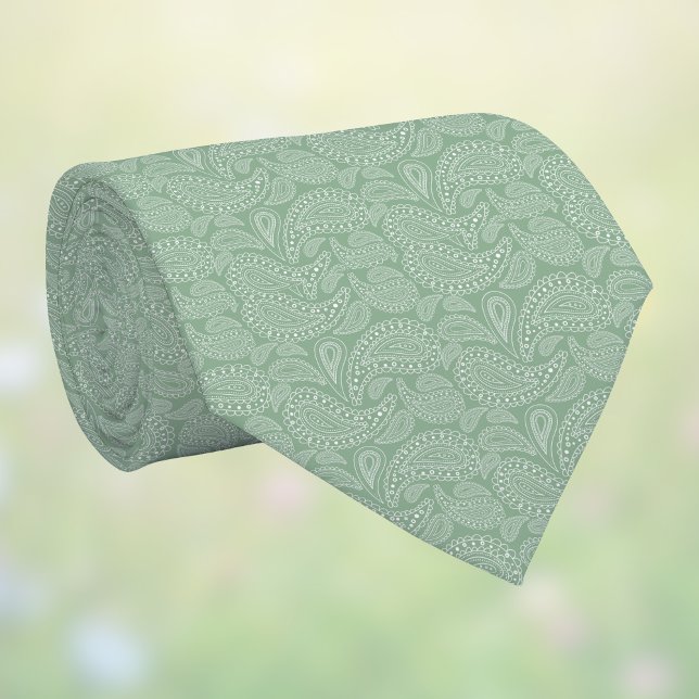 Subtle Paisley Sage Green White Spring Colours Tie (Creator Uploaded)