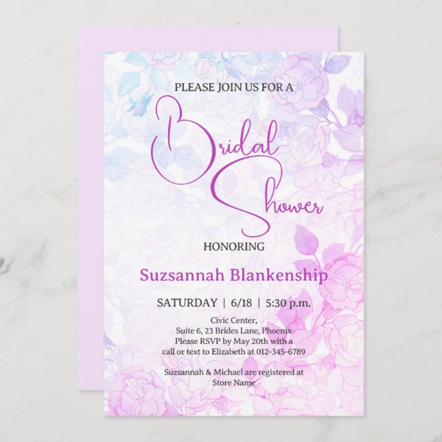 Subtle Pastel Floral Background Bridal Shower  Invitation (Front/Back)