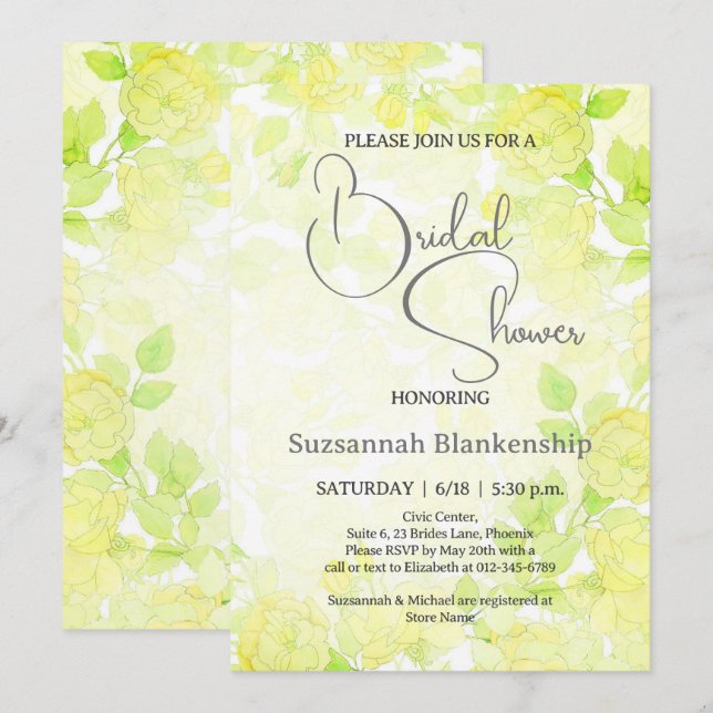 Subtle Pastel Floral Background Bridal Shower  Invitation (Front/Back)