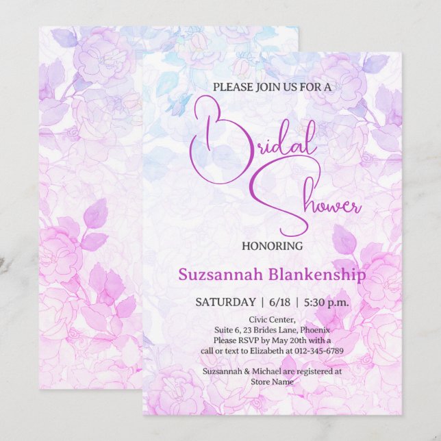 Subtle Pastel Floral Background Bridal Shower  Invitation (Front/Back)