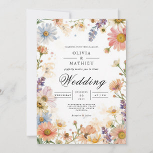Subtle Pastel Floral Meadow Wedding Invitation