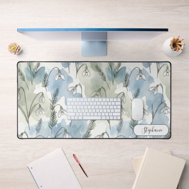 Subtle Pastel Snowdrop Floral Custom Desk Mat (Office 1)