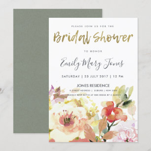 SUBTLE PEACH PINK WATERCOLOR FLORAL  BRIDAL SHOWER INVITATION