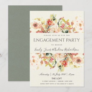 SUBTLE PEACH PINK WATERCOLOR FLORAL ENGAGEMENT INVITATION