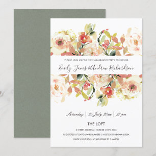 SUBTLE PEACH PINK WATERCOLOR FLORAL ENGAGEMENT INVITATION