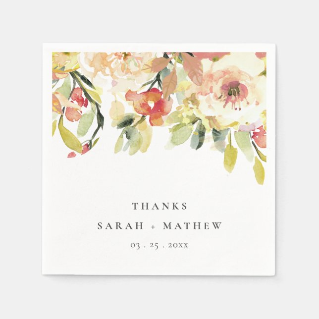 SUBTLE PEACH PINK WATERCOLOR FLORAL PERSONALIZED NAPKIN (Front)
