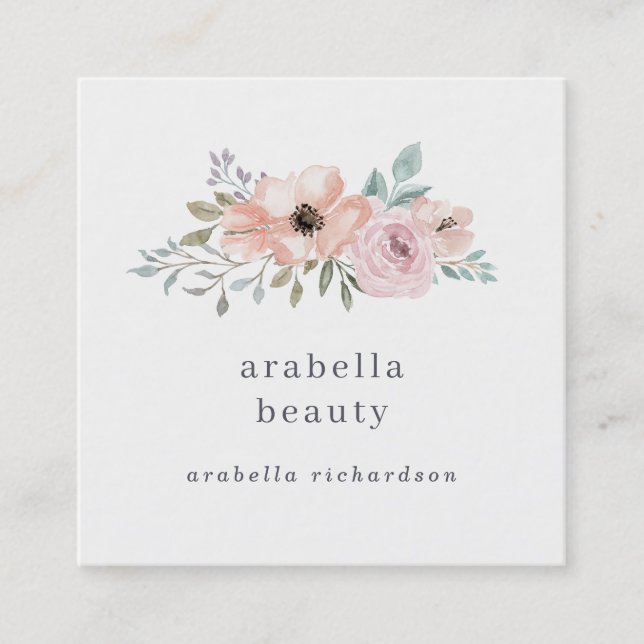 Subtle Pink and Peach Floral | Social Media Icons Square Business Card (Front)