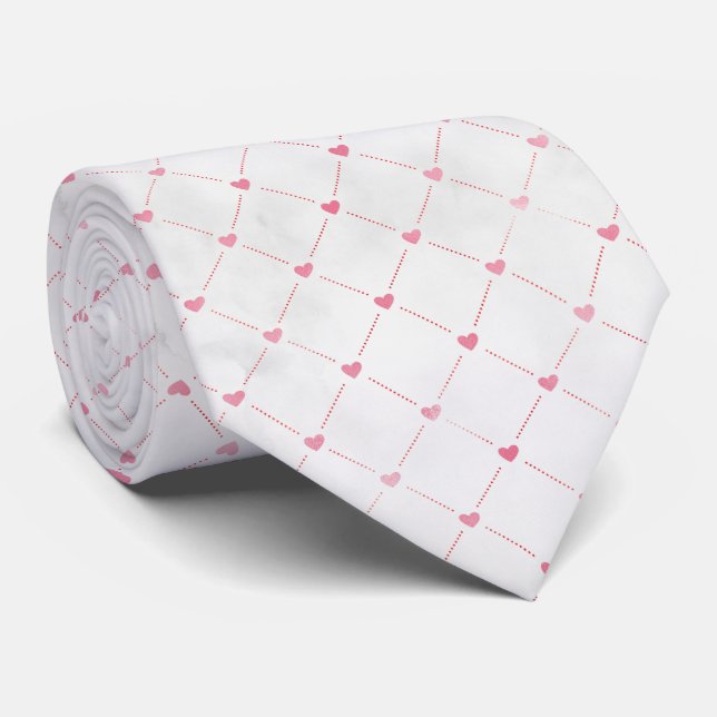 Subtle Pink Hearts & Diamond Pattern Tie (Rolled)