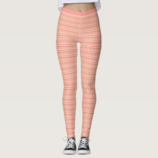 Subtle Pink Peach Stars Stripes Pattern Fitness Leggings
