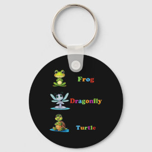 Subtle Political Humor Frog Dragonfly Turtle Yoga  Key Ring