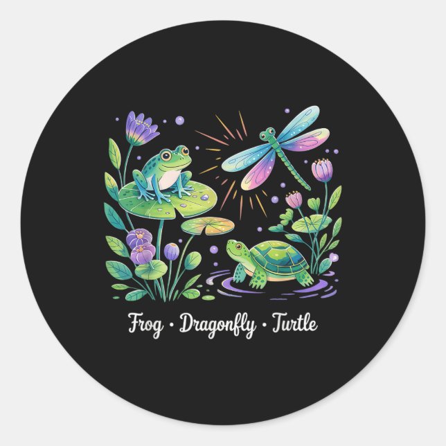 Subtle Political Humour Frog Dragonfly Turtle  Classic Round Sticker (Front)