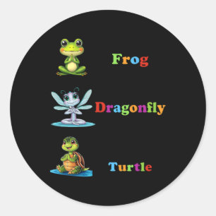 Subtle Political Humour Frog Dragonfly Turtle Yoga Classic Round Sticker