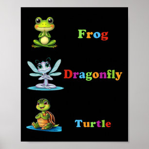 Subtle Political Humour Frog Dragonfly Turtle Yoga Poster