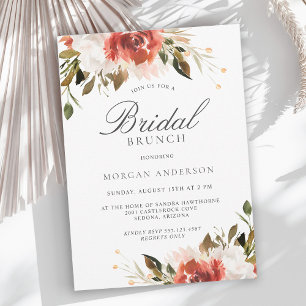 Subtle Red and White Floral Bouquet Bridal Brunch Invitation