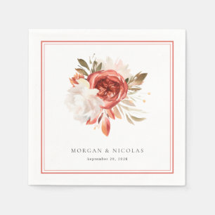 Subtle Red and White Floral Bouquet Wedding Napkin