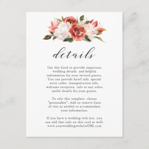 Subtle Red and White Floral Wedding Details Enclosure Card