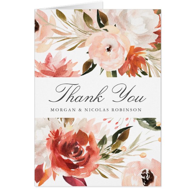 Subtle Red and White Floral Wedding Thank You (Front)