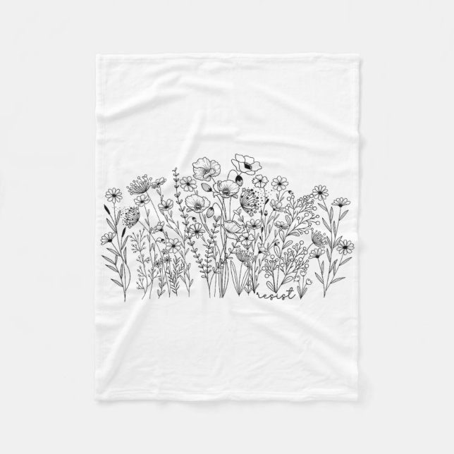 Subtle Resist Floral Botanical Protest Liberal Res Fleece Blanket (Front)