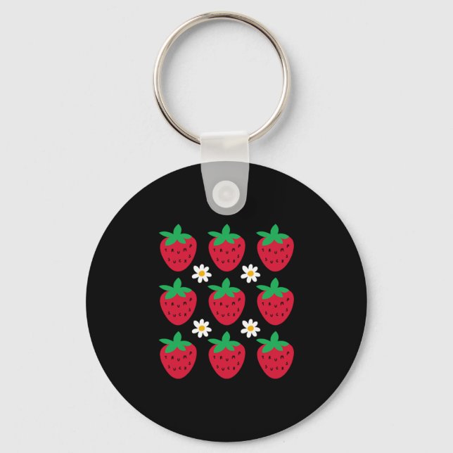 Subtle Resist Trump Daisy Strawberry Protest Femin Key Ring (Front)