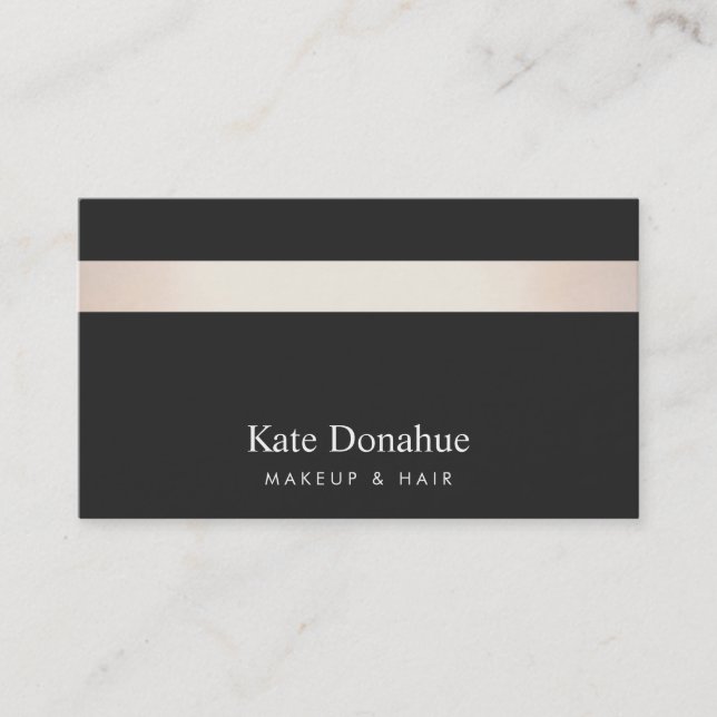 Subtle Rose Gold Striped Modern Stylish Black Business Card (Front)