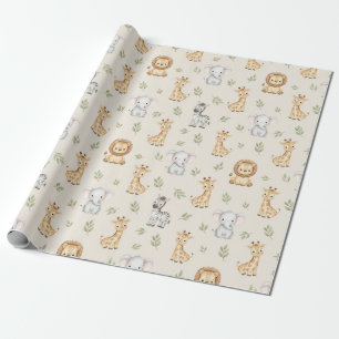 Subtle Safari Animals Pattern Birthday  Wrapping Paper