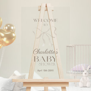 Subtle Sage Green Elegant Bow Baby Shower Welcome Acrylic Sign