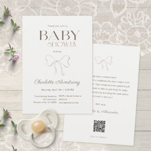 Subtle Sage Green Watercolor Bow Baby Shower Invitation