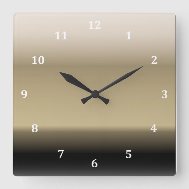 Subtle Shades of Beige to Black Ombre Gradient Square Wall Clock (Front)