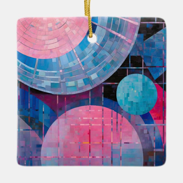 Subtle Shades of Blue & Pink in Abstract Ceramic Ornament (Front)