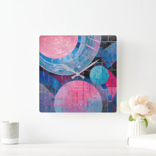 Subtle Shades of Blue & Pink in Abstract Square Wall Clock