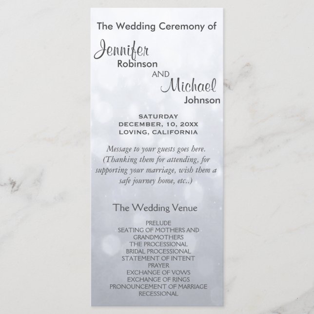 Subtle Silver Bokeh Lights Wedding Program Programme (Front)