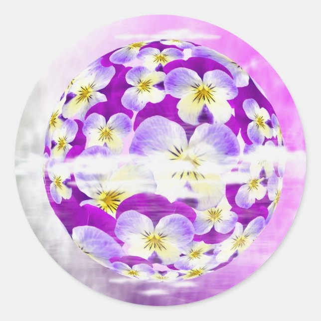 Subtle,  simple Violet pansy flower pattern globe Classic Round Sticker (Front)